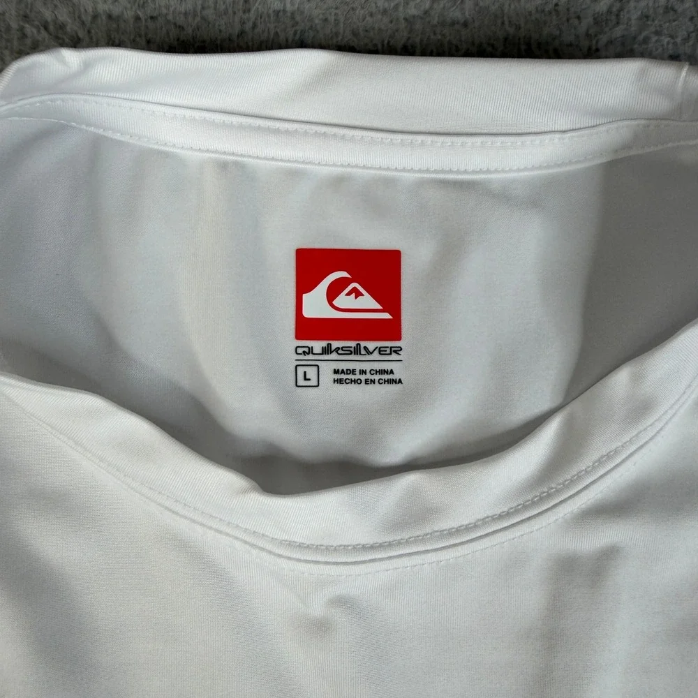 Quiksilver Rash Guard Mens L White Long Sleeve Swim Shirt UPF Protection Surf
